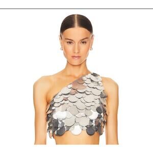 $500 GIUSEPPE DI MORABITO One Shoulder Sequin Top in Silver Women's 42